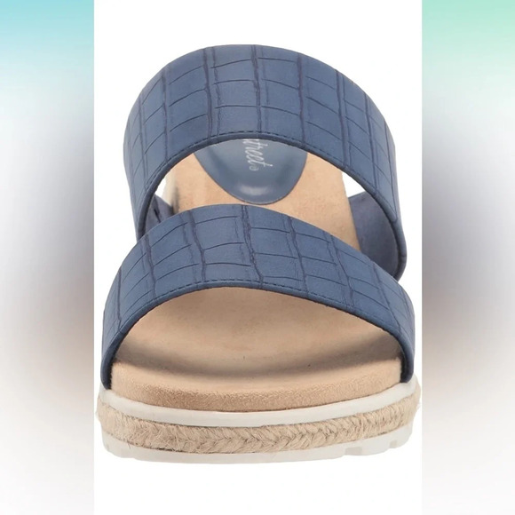 Easy Street Women’s Blue Maryann Faux Leather Embossed Wedge Rope Heels Size 12 - Picture 2 of 9